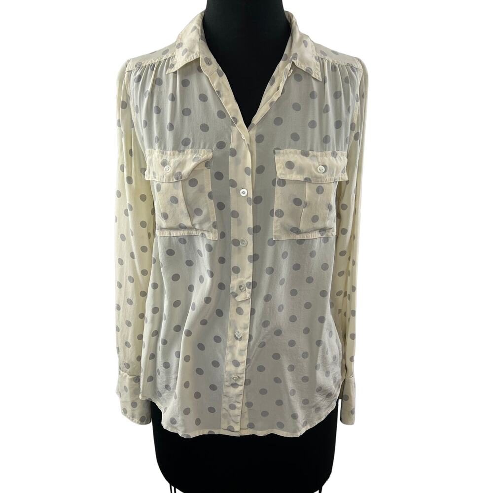 J.CREW Blythe Cream Gray Polka Dot Long Sleeve Button Down Shirt Top Size 4